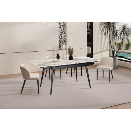 HEMATITE, table extensible 120 à 180 cm - plateau pierre frittée - avec allonges - 2 finitions