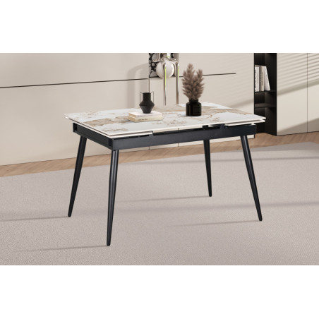 HEMATITE, table extensible 120 à 180 cm - plateau pierre frittée - avec allonges - 2 finitions