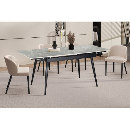 HEMATITE, table extensible 120 à 180 cm - plateau pierre frittée - avec allonges - 2 finitions