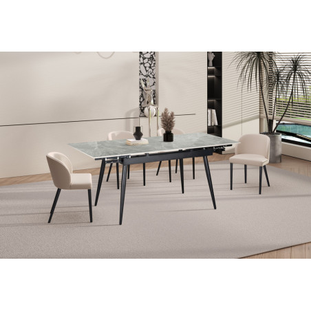 HEMATITE, table extensible 120 à 180 cm - plateau pierre frittée - avec allonges - 2 finitions