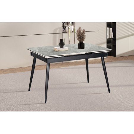 HEMATITE, table extensible 120 à 180 cm - plateau pierre frittée - avec allonges - 2 finitions