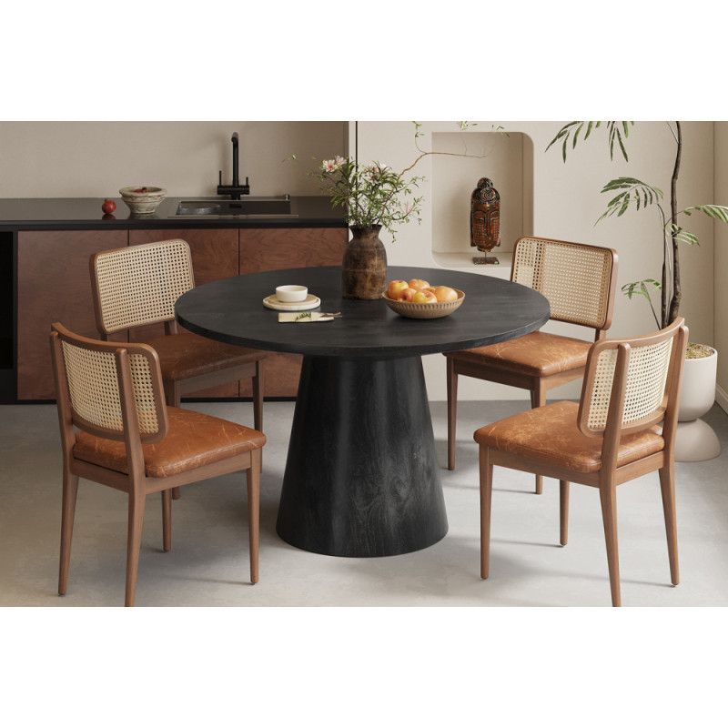TAMARIN, table à manger ronde 130 cm - manguier massif - 2 finitions