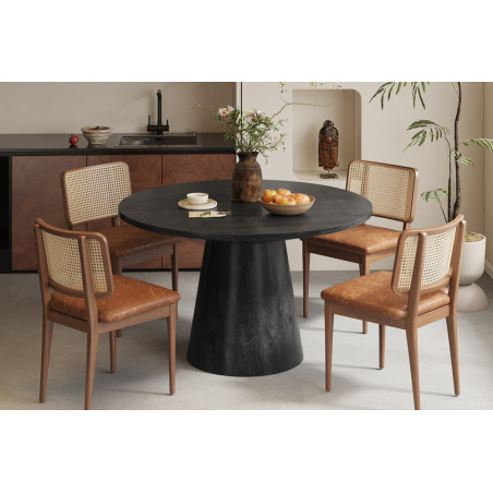 TAMARIN, table à manger ronde 130 cm - manguier massif - 2 finitions