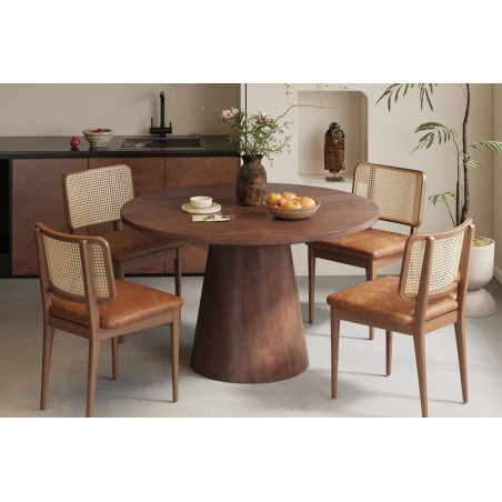 TAMARIN, table à manger ronde 130 cm - manguier massif - 2 finitions
