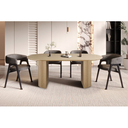 SOLENZO, table à manger ovale - décor bois - 2 tailles - 3 finitions