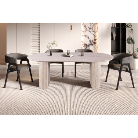 SOLENZO, table à manger ovale - décor bois - 2 tailles - 3 finitions