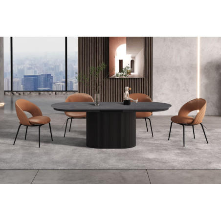 SOLENZO, table extensible ovale 180 à 220 cm - décor bois - 3 finitions