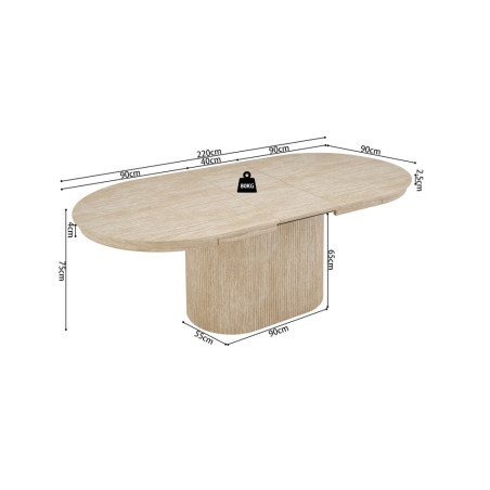 SOLENZO, table extensible ovale 180 à 220 cm - décor bois - 3 finitions