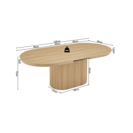 SOLENZO, table extensible ovale 180 à 220 cm - décor bois - 3 finitions