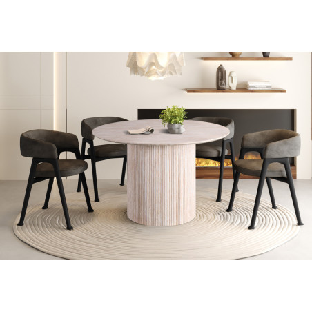 SOLENZO, table à manger ronde 120 cm - décor bois - 3 finitions