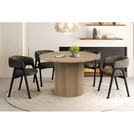 SOLENZO, table à manger ronde 120 cm - décor bois - 3 finitions