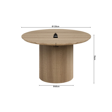 SOLENZO, table à manger ronde 120 cm - décor bois - 3 finitions