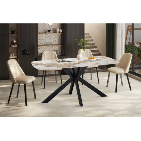 ALBATRE, table à manger ovale - plateau pierre frittée - pieds en métal noir - 3 tailles - 6 finitions