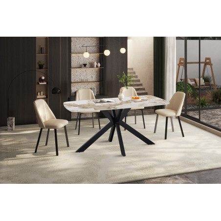 ALBATRE, table à manger ovale - plateau pierre frittée - pieds en métal noir - 3 tailles - 6 finitions