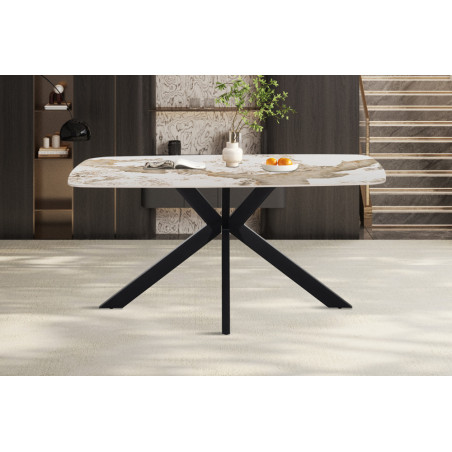 ALBATRE, table à manger ovale - plateau pierre frittée - pieds en métal noir - 3 tailles - 6 finitions