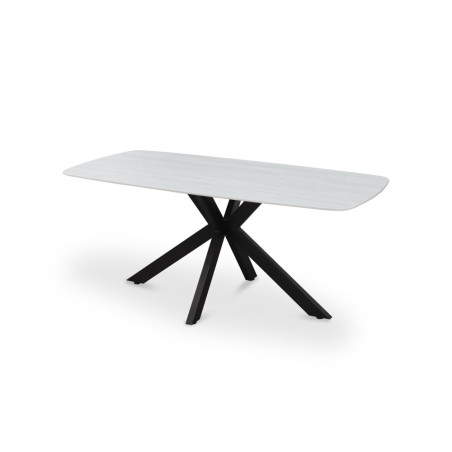 ALBATRE, table à manger ovale - plateau pierre frittée - pieds en métal noir - 3 tailles - 6 finitions