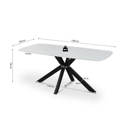 ALBATRE, table à manger ovale - plateau pierre frittée - pieds en métal noir - 3 tailles - 6 finitions