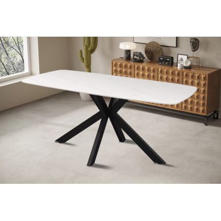 ALBATRE, table à manger ovale - plateau pierre frittée - pieds en métal noir - 3 tailles - 6 finitions