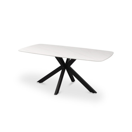 ALBATRE, table à manger ovale - plateau pierre frittée - pieds en métal noir - 3 tailles - 6 finitions
