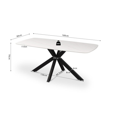 ALBATRE, table à manger ovale - plateau pierre frittée - pieds en métal noir - 3 tailles - 6 finitions