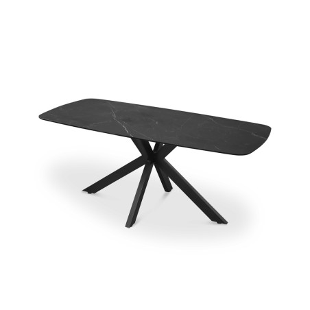 ALBATRE, table à manger ovale - plateau pierre frittée - pieds en métal noir - 3 tailles - 6 finitions