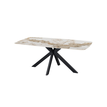 ALBATRE, table à manger ovale - plateau pierre frittée - pieds en métal noir - 3 tailles - 6 finitions
