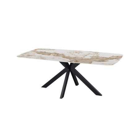 ALBATRE, table à manger ovale - plateau pierre frittée - pieds en métal noir - 3 tailles - 6 finitions