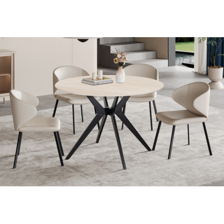 ALBATRE, table à manger ronde - plateau pierre frittée - pieds en métal noir - 2 tailles - 6 finitions
