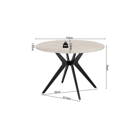 ALBATRE, table à manger ronde - plateau pierre frittée - pieds en métal noir - 2 tailles - 6 finitions