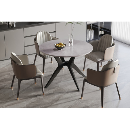 ALBATRE, table à manger ronde - plateau pierre frittée - pieds en métal noir - 2 tailles - 6 finitions