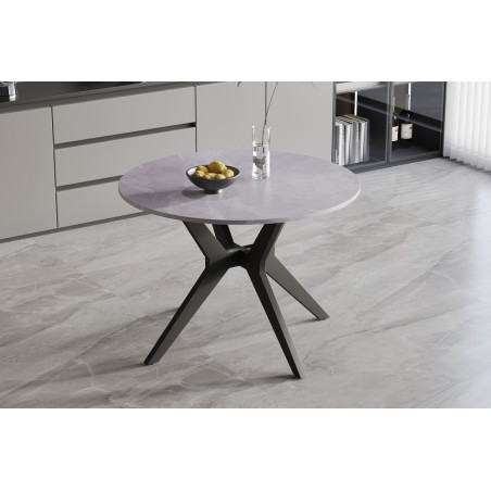 ALBATRE, table à manger ronde - plateau pierre frittée - pieds en métal noir - 2 tailles - 6 finitions