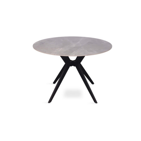ALBATRE, table à manger ronde - plateau pierre frittée - pieds en métal noir - 2 tailles - 6 finitions