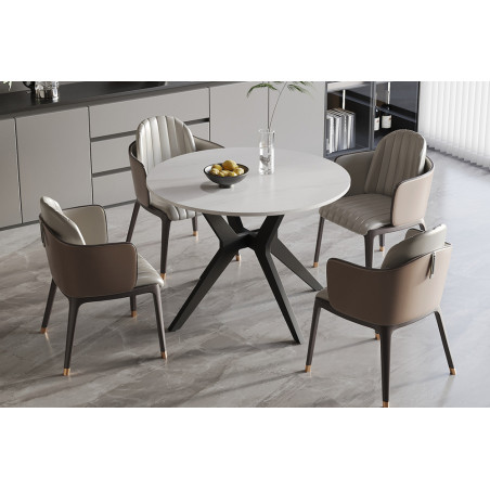 ALBATRE, table à manger ronde - plateau pierre frittée - pieds en métal noir - 2 tailles - 6 finitions