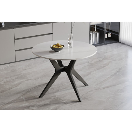 ALBATRE, table à manger ronde - plateau pierre frittée - pieds en métal noir - 2 tailles - 6 finitions