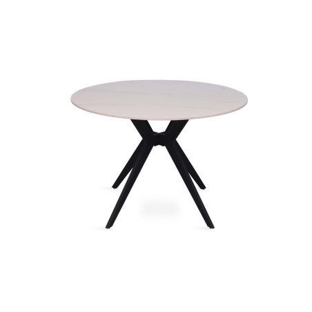 ALBATRE, table à manger ronde - plateau pierre frittée - pieds en métal noir - 2 tailles - 6 finitions