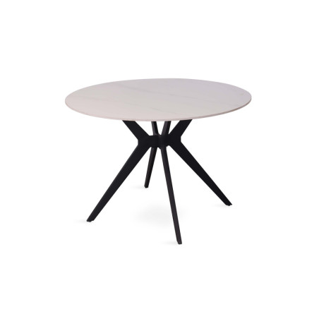 ALBATRE, table à manger ronde - plateau pierre frittée - pieds en métal noir - 2 tailles - 6 finitions