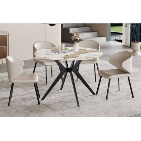 ALBATRE, table à manger ronde - plateau pierre frittée - pieds en métal noir - 2 tailles - 6 finitions