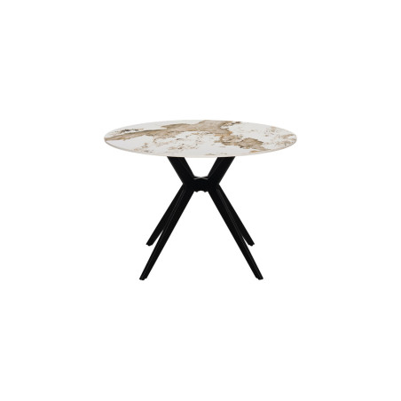 ALBATRE, table à manger ronde - plateau pierre frittée - pieds en métal noir - 2 tailles - 6 finitions