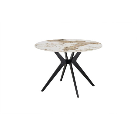 ALBATRE, table à manger ronde - plateau pierre frittée - pieds en métal noir - 2 tailles - 6 finitions