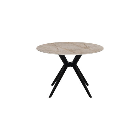 ALBATRE, table à manger ronde - plateau pierre frittée - pieds en métal noir - 2 tailles - 6 finitions