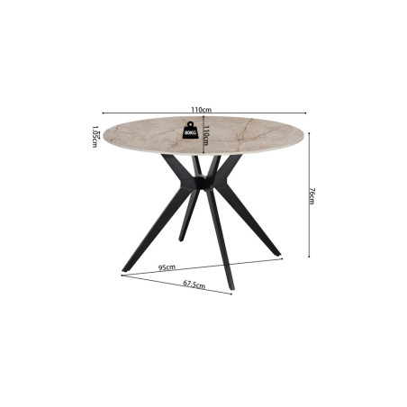 ALBATRE, table à manger ronde - plateau pierre frittée - pieds en métal noir - 2 tailles - 6 finitions