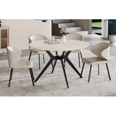 ALBATRE, table à manger ronde - plateau pierre frittée - pieds en métal noir - 2 tailles - 6 finitions