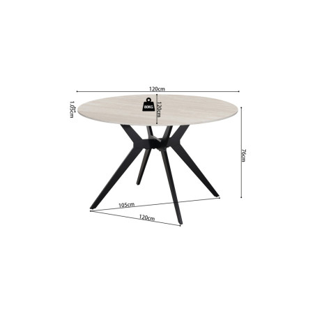 ALBATRE, table à manger ronde - plateau pierre frittée - pieds en métal noir - 2 tailles - 6 finitions