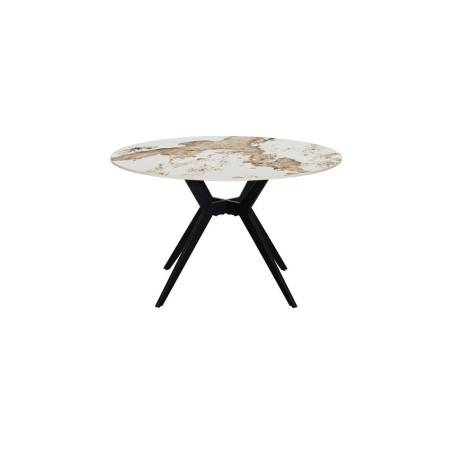 ALBATRE, table à manger ronde - plateau pierre frittée - pieds en métal noir - 2 tailles - 6 finitions
