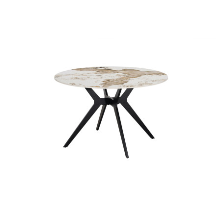 ALBATRE, table à manger ronde - plateau pierre frittée - pieds en métal noir - 2 tailles - 6 finitions