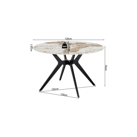ALBATRE, table à manger ronde - plateau pierre frittée - pieds en métal noir - 2 tailles - 6 finitions