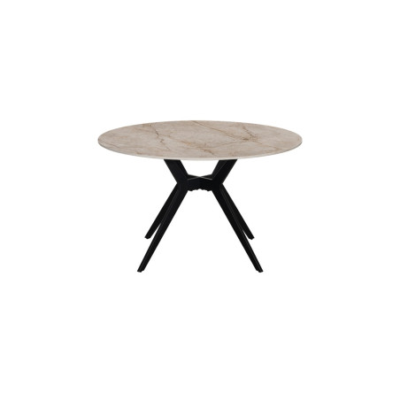 ALBATRE, table à manger ronde - plateau pierre frittée - pieds en métal noir - 2 tailles - 6 finitions