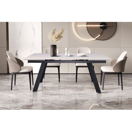 HORIZON, table extensible 160 à 240 cm - plateau pierre frittée - avec allonges - pieds en métal noir - 3 finitions