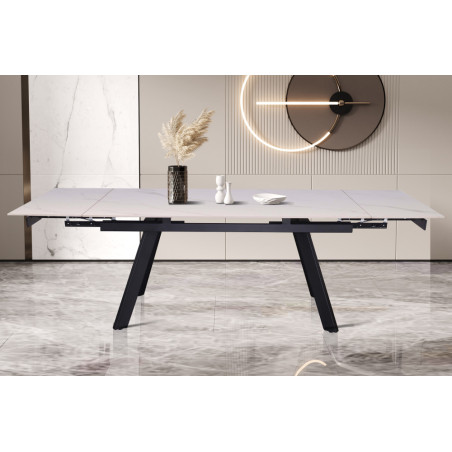 HORIZON, table extensible 160 à 240 cm - plateau pierre frittée - avec allonges - pieds en métal noir - 3 finitions