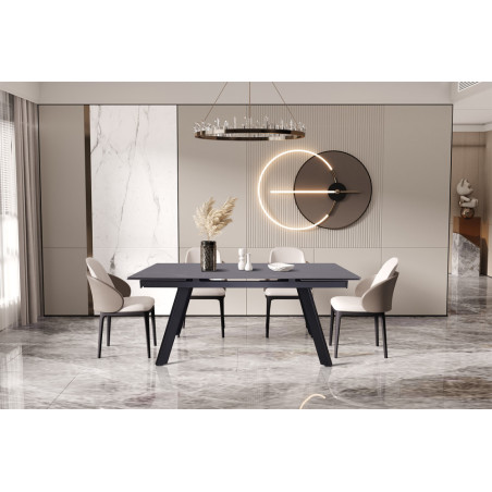 HORIZON, table extensible 160 à 240 cm - plateau pierre frittée - avec allonges - pieds en métal noir - 3 finitions